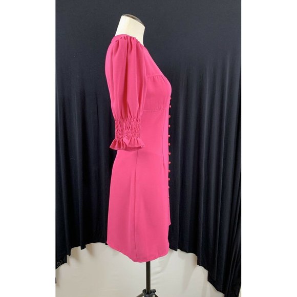 Boohoo Linen Puff Sleeve Mini Dress Size 6 Pink - Picture 6 of 11